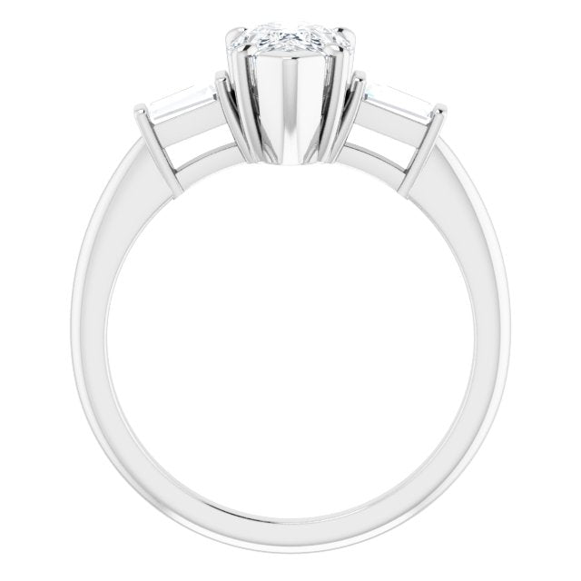 Cubic Zirconia Engagement Ring- The Dayanna Guadalupe (Customizable 3-stone Pear Cut Design with Dual Baguette Accents))