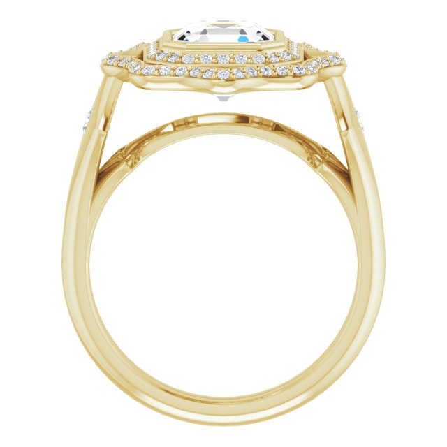 Cubic Zirconia Engagement Ring- The Cyra (Customizable Cathedral-bezel Asscher Cut Design with Floral Double Halo and Channel-Accented Split Band)