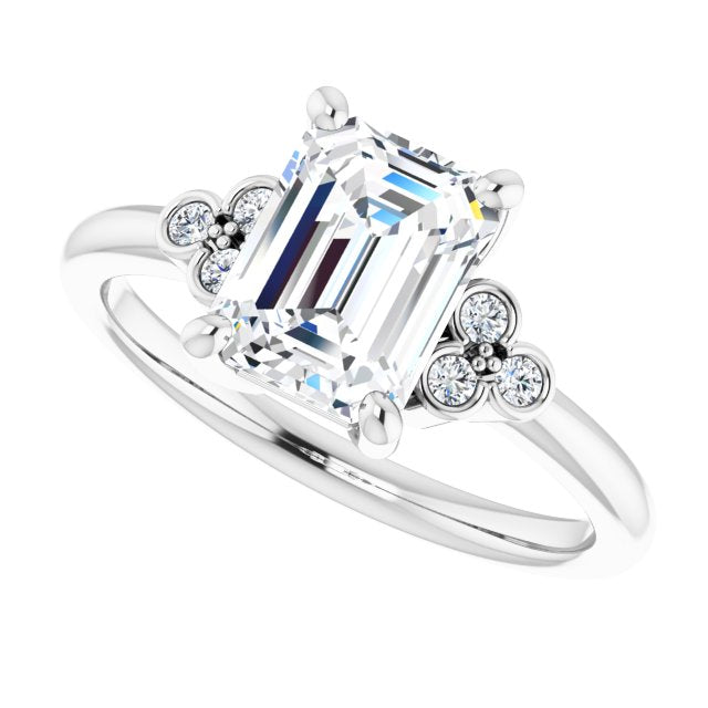 Cubic Zirconia Engagement Ring- The Irene (Customizable 7-stone Radiant Cut Center with Round-Bezel Side Stones)