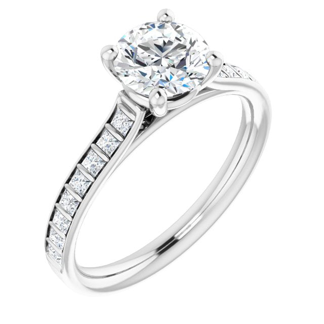 10K White Gold Customizable Round Cut Style with Princess Channel Bar Setting