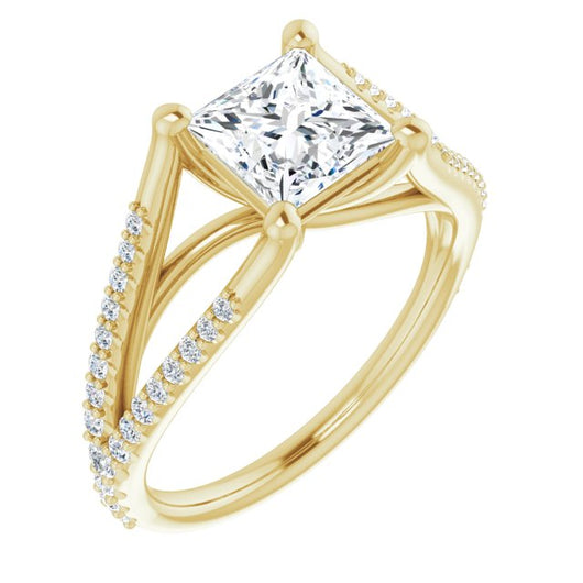 10K Yellow Gold Customizable Cathedral-raised Princess/Square Cut Center with Exquisite Accented Split-band