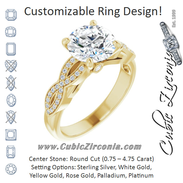Cubic Zirconia Engagement Ring- The Lakiesha (Customizable Round Cut Design featuring Infinity Pavé Band and Round-Bezel Peekaboos)