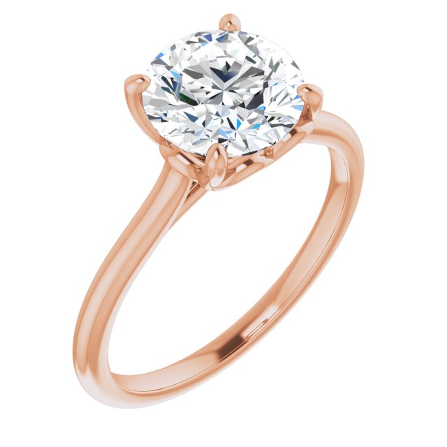 18K Rose Gold Customizable Cathedral-style Round Cut Solitaire with Decorative Heart Prong Basket