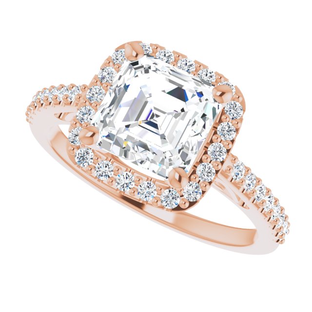 Cubic Zirconia Engagement Ring- The Zaya (Customizable Cathedral-Crown Asscher Cut Design with Halo and Accented Band)