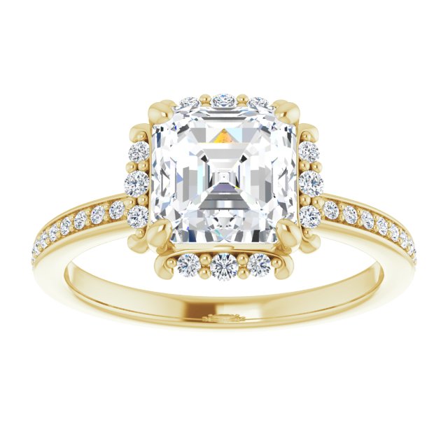 Cubic Zirconia Engagement Ring- The Agatha (Customizable Asscher Cut Style with Halo and Thin Shared Prong Band)