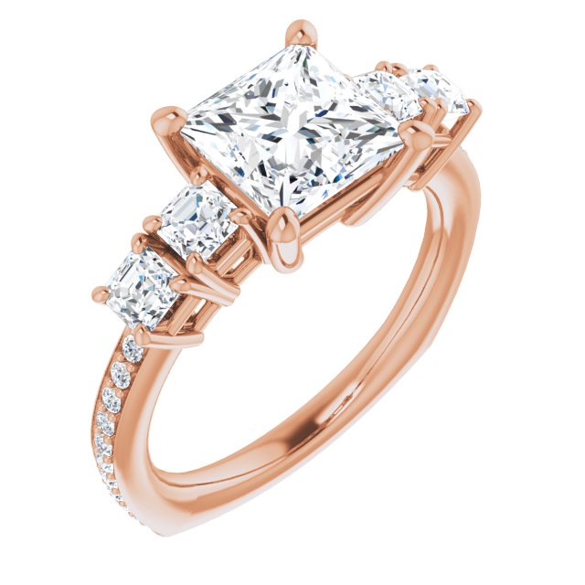 10K Rose Gold Customizable Princess/Square Cut 5-stone Style with Quad Princess/Square Accents plus Shared Prong Band