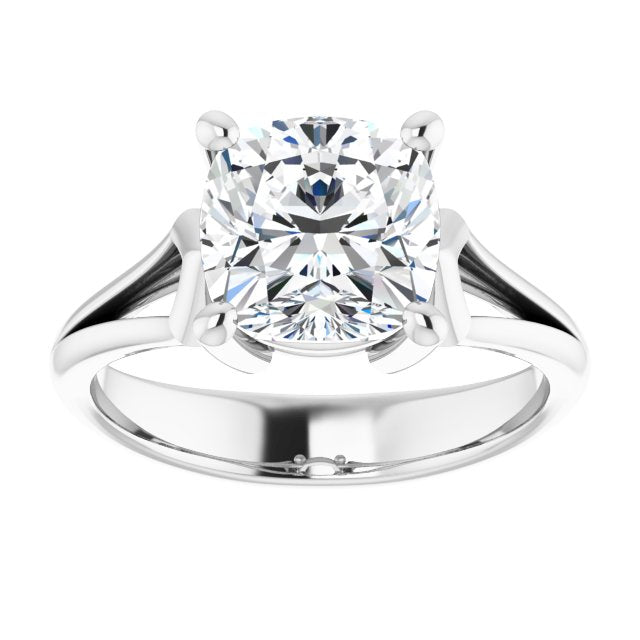 Cubic Zirconia Engagement Ring- The Frankie (Customizable Cathedral-Raised Cushion Cut Solitaire with Angular Chevron Split Band)