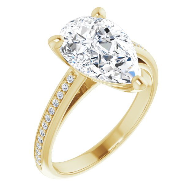 10K Yellow Gold Customizable Cathedral-set Pear Cut Style with Shared Prong Band