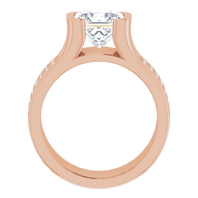 Cubic Zirconia Engagement Ring- The Jennifer (Customizable Bezel-set Princess/Square Cut Design with Thick Band featuring Double-Row Shared Prong Accents)
