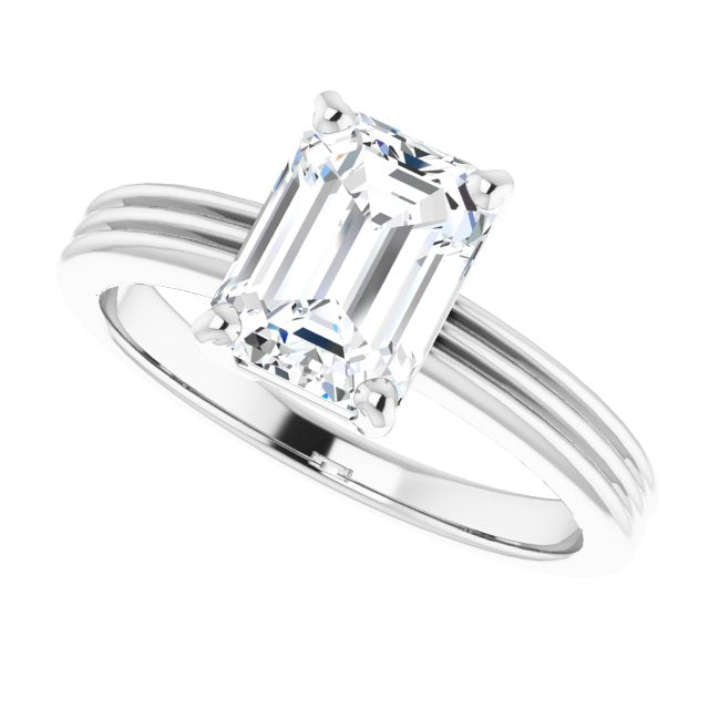 Cubic Zirconia Engagement Ring- The Davina (Customizable Radiant Cut Solitaire with Double-Grooved Band)