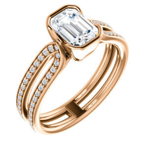 Cubic Zirconia Engagement Ring- The Mariela (Customizable Cathedral-Bezel Emerald Cut Style with Wide Straight Split-Pavé Band)