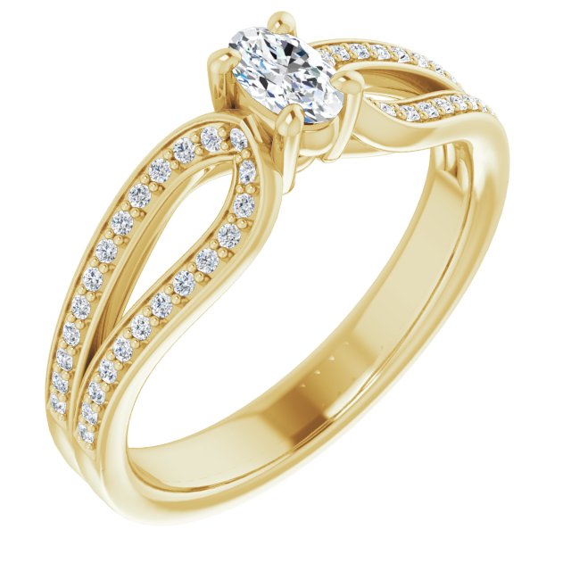 10K Yellow Gold Customizable Oval Cut Design featuring Shared Prong Split-band