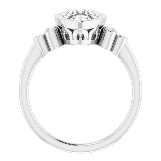Cubic Zirconia Engagement Ring- The Kaipo (Customizable 7-stone Pear Cut Style with Triple Round-Bezel Accent Cluster Each Side)