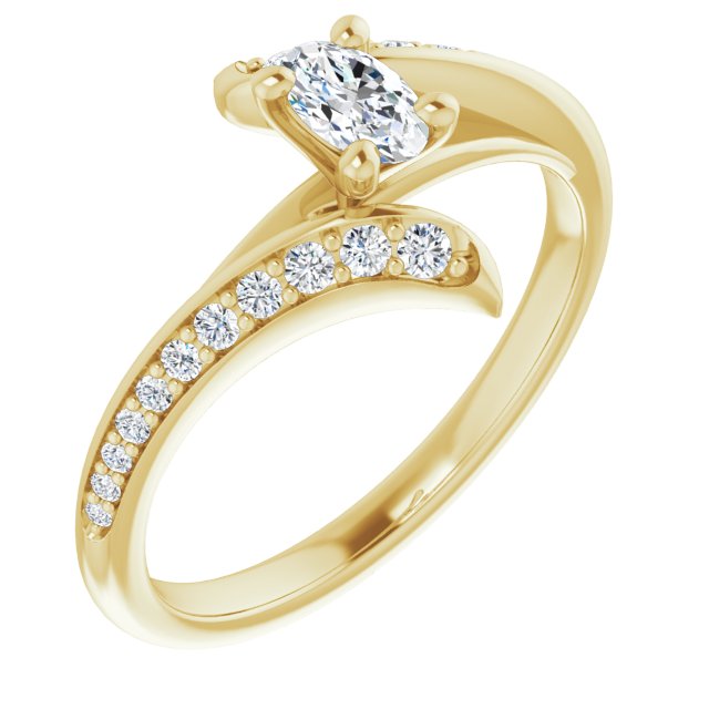 10K Yellow Gold Customizable Oval Cut Style with Artisan Bypass and Shared Prong Band