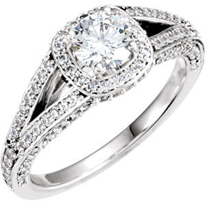 Cubic Zirconia Engagement Ring- The Simone (Customizable Bezel-set Round Cut with Halo and Split-Pavé Band)