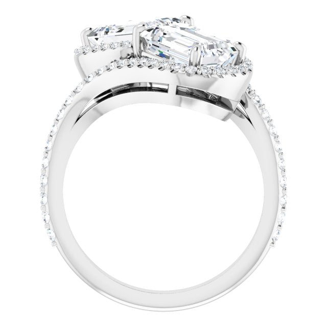 Cubic Zirconia Engagement Ring- The Anushka (Customizable Double Radiant Cut 2-Stone Style Enhanced with Accented Artisan Bypass Band)