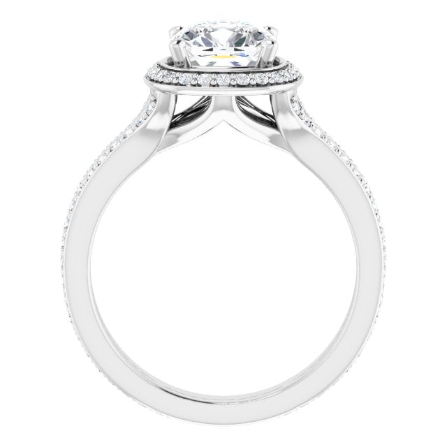 Cubic Zirconia Engagement Ring- The Dionne (Customizable Cathedral-raised Cushion Cut Setting with Halo and Shared Prong Band)