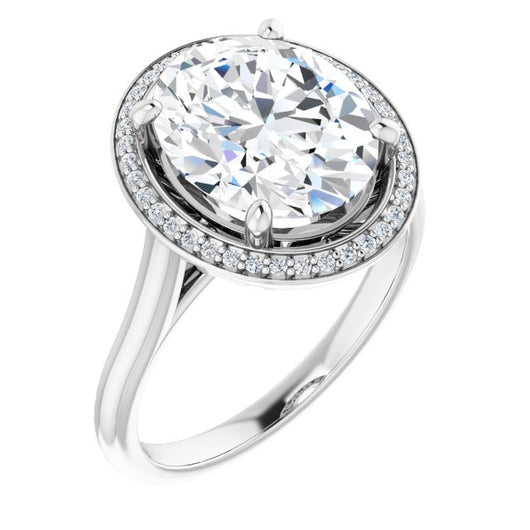 10K White Gold Customizable Cathedral-Raised Oval Cut Halo Style