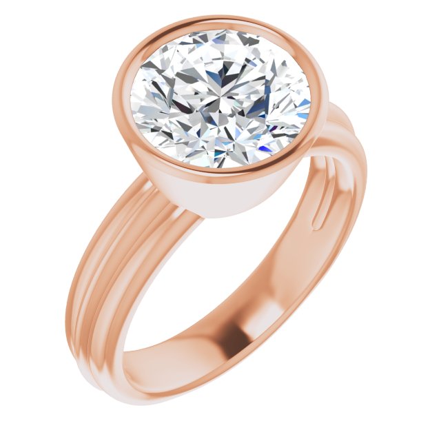 10K Rose Gold Customizable Bezel-set Round Cut Solitaire with Grooved Band