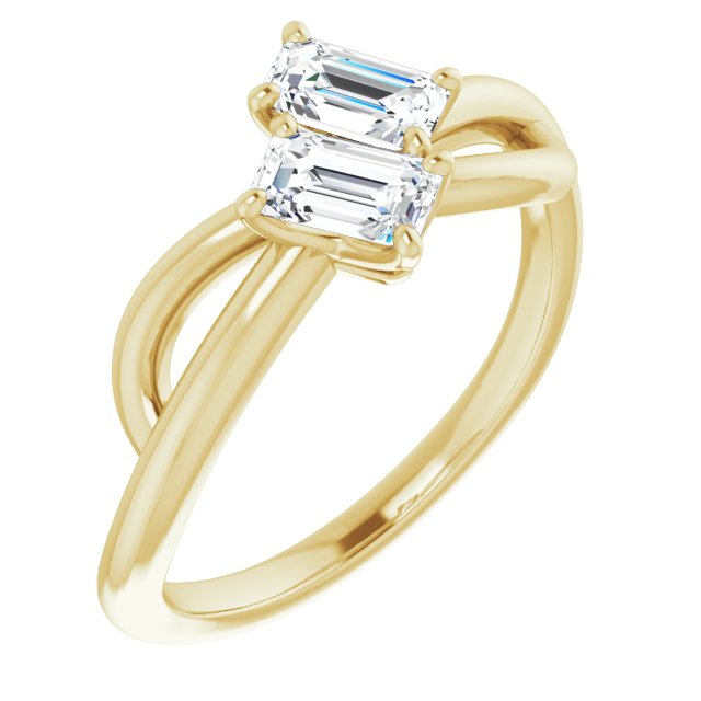 10K Yellow Gold Customizable 2-stone Emerald/Radiant Cut Artisan Style with Wide, Infinity-inspired Split Band