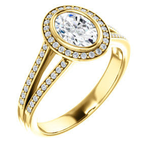 Cubic Zirconia Engagement Ring- The Josefina (Customizable Halo-Style Oval Cut with Wide Split-Band Pavé)