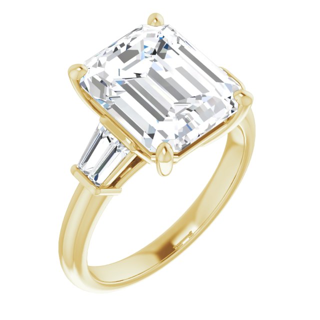10K Yellow Gold Customizable 5-stone Emerald/Radiant Cut Style with Quad Tapered Baguettes