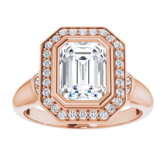 Cubic Zirconia Engagement Ring- The Vilde (Customizable Bezel-set Radiant Cut Design with Halo and Vertical Round Channel Accents)