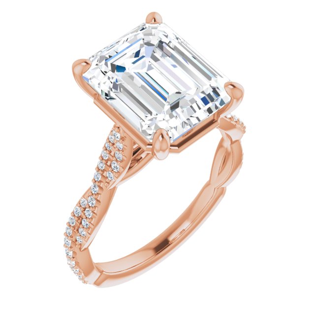10K Rose Gold Customizable Emerald/Radiant Cut Style with Thin and Twisted Micropavé Band