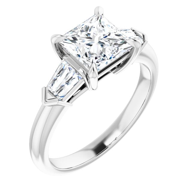 10K White Gold Customizable 5-stone Design with Princess/Square Cut Center and Quad Baguettes