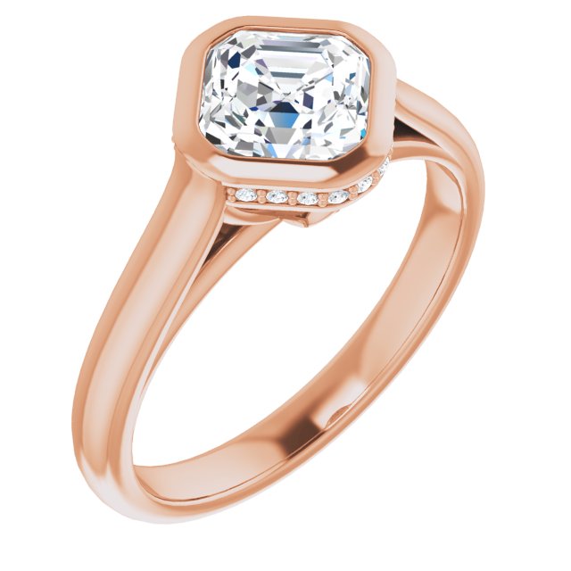 10K Rose Gold Customizable Asscher Cut Semi-Solitaire with Under-Halo and Peekaboo Cluster