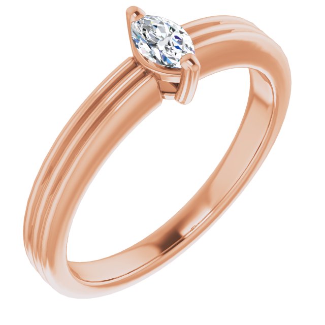 10K Rose Gold Customizable Marquise Cut Solitaire with Double-Grooved Band