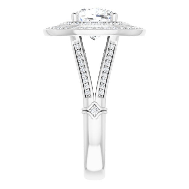 Cubic Zirconia Engagement Ring- The Chaunte (Customizable Cathedral-set Cushion Cut Design with Double Halo, Wide Split-Shared Prong Band and Side Knuckle Accents)