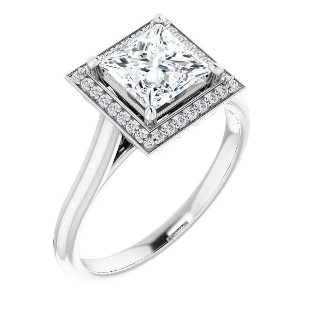 10K White Gold Customizable Cathedral-Raised Princess/Square Cut Halo Style