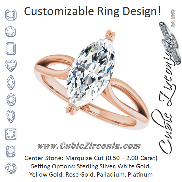 Cubic Zirconia Engagement Ring- The Gayle (Customizable Marquise Cut Solitaire with Wide-Split Band)