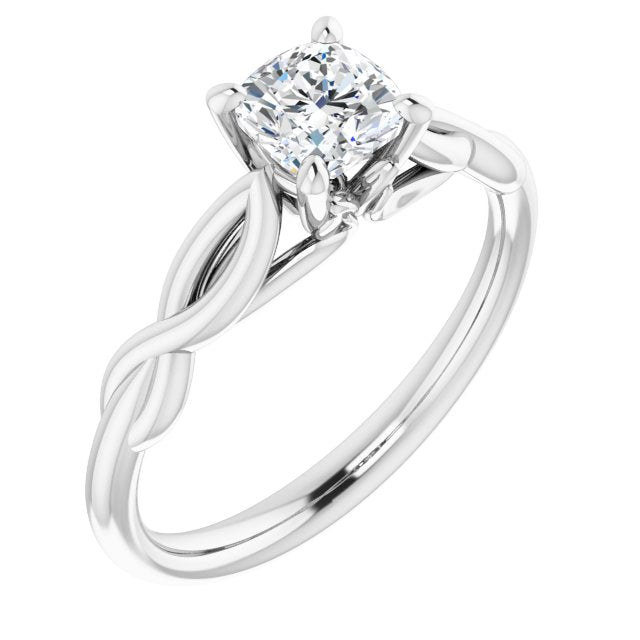 10K White Gold Customizable Cushion Cut Solitaire with Braided Infinity-inspired Band and Fancy Basket)