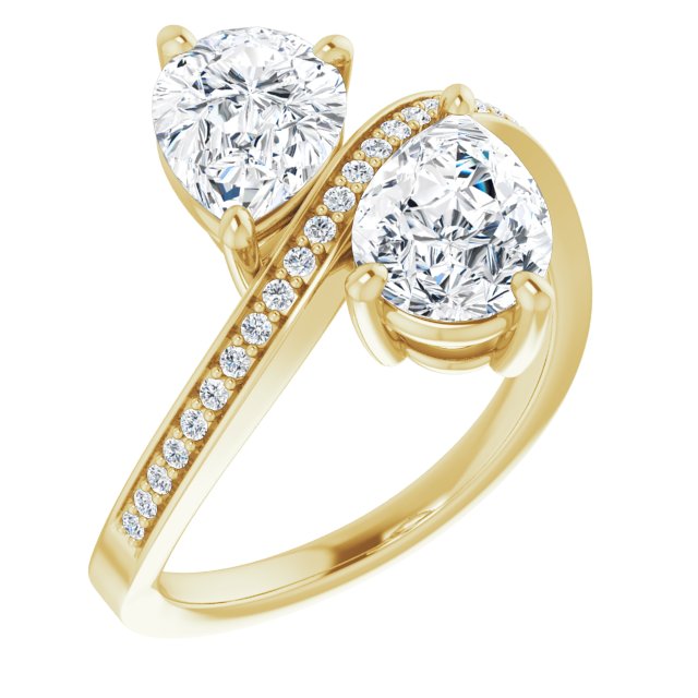 10K Yellow Gold Customizable 2-stone Pear Cut Bypass Design with Thin Twisting Shared Prong Band