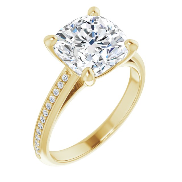 10K Yellow Gold Customizable Cathedral-set Cushion Cut Style with Shared Prong Band