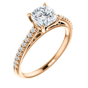 Cubic Zirconia Engagement Ring- The Kiana (Customizable Cushion Cut Design with Decorative Cathedral Trellis and Thin Pavé Band)