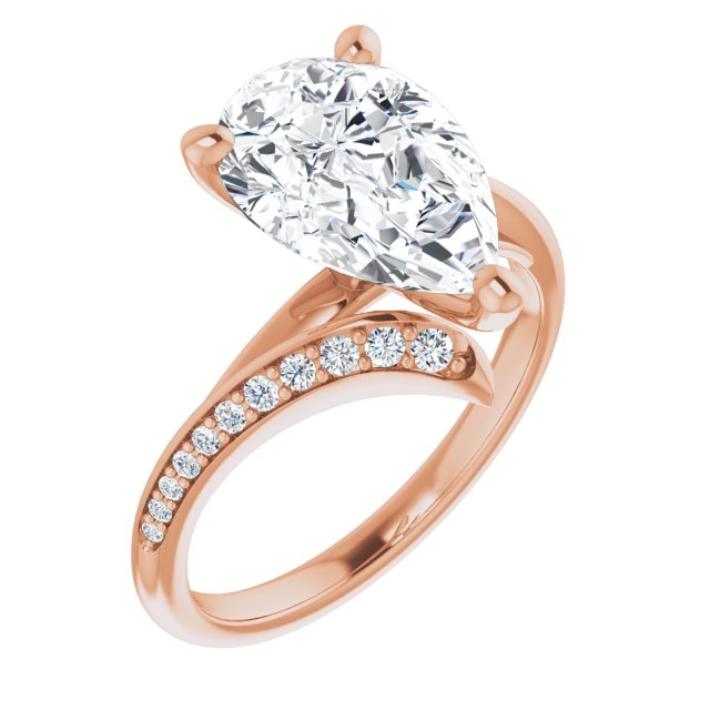 10K Rose Gold Customizable Pear Cut Style with Artisan Bypass and Shared Prong Band