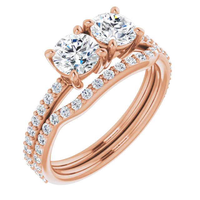 10K Rose Gold Customizable Enhanced 2-stone Round Cut Design with Ultra-thin Accented Band