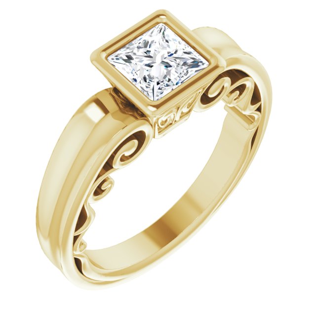 10K Yellow Gold Customizable Bezel-set Princess/Square Cut Solitaire with Wide 3-sided Band