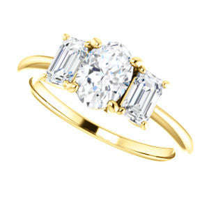 Cubic Zirconia Engagement Ring- The Andrea (Customizable Oval Cut 3-stone with Dual Emerald Cut Accents)