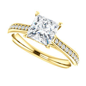 Cubic Zirconia Engagement Ring- The Luci Swan (Customizable Decorative-Pronged Princess Cut with Pavé Band)