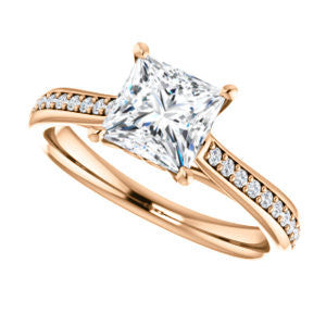 Cubic Zirconia Engagement Ring- The Luci Swan (Customizable Decorative-Pronged Princess Cut with Pavé Band)