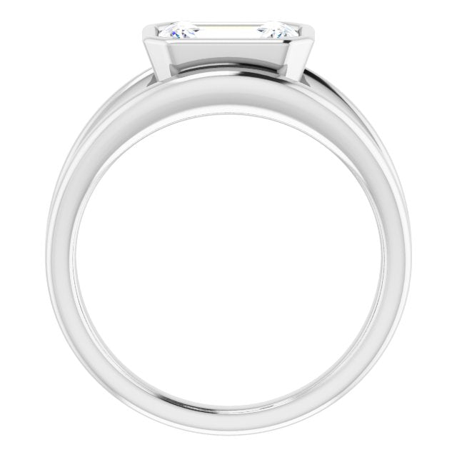 Cubic Zirconia Engagement Ring- The Philomena (Customizable Bezel-set Emerald Cut Style with Wide Tapered Split Band)