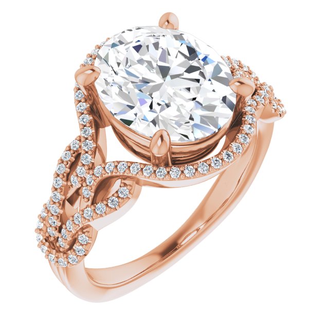 10K Rose Gold Customizable Oval Cut Design with Intricate Over-Under-Around Pavé Accented Band