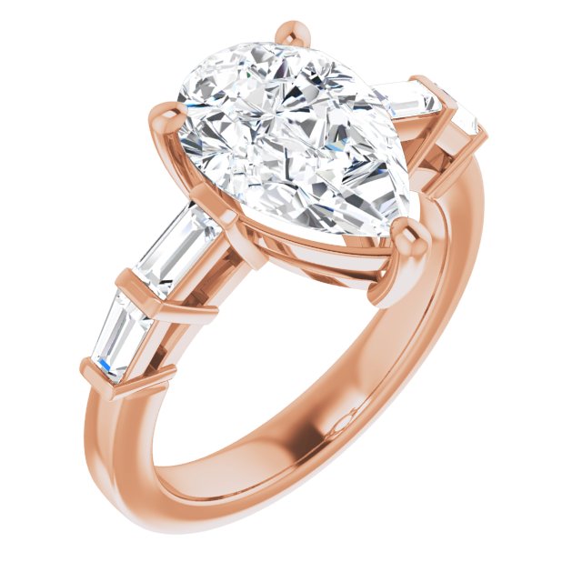 10K Rose Gold Customizable 9-stone Design with Pear Cut Center and Round Bezel Accents