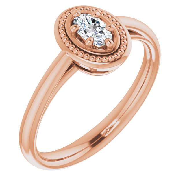 10K Rose Gold Customizable Oval Cut Solitaire with Metallic Drops Halo Lookalike