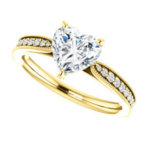 CZ Wedding Set, featuring The Brooklynn engagement ring (Customizable Heart Cut with Cathedral Setting and Milgrained Pavé Band)