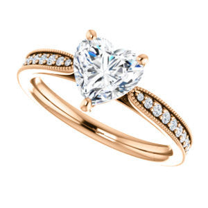 Cubic Zirconia Engagement Ring- The Brooklynn (Customizable Heart Cut with Cathedral Setting and Milgrained Pavé Band)